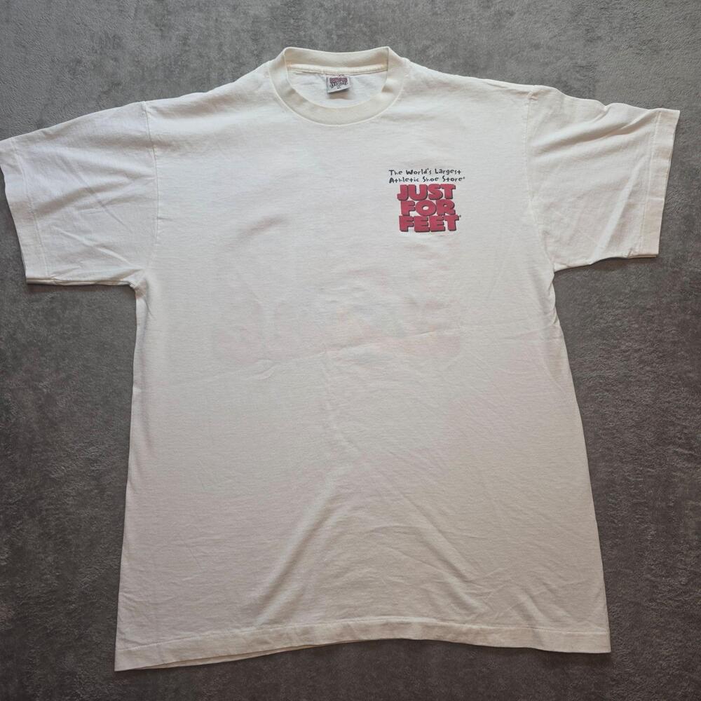 Vintage Campus Designs Just For Feet Shirt Mens XL White We Fit The World Tee